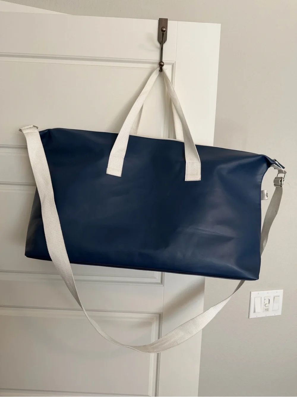 Calvin Klein Navy Weekender Duffel Bag with White Straps